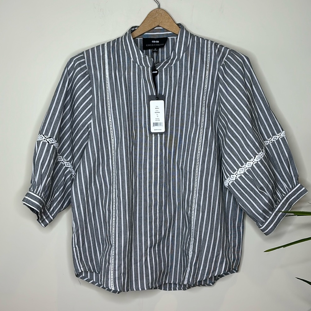 NWT Coco Colette || Pullover Puffed Sleeves with Mandarin Collar Blouse; Size M